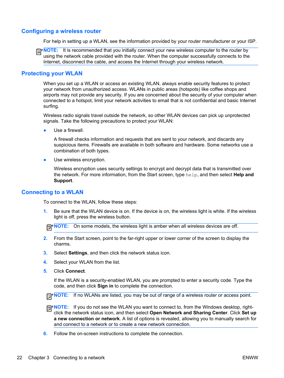 Configuring a wireless router, Protecting your wlan, Connecting to a wlan | Protecting your wlan connecting to a wlan | HP Spectre 13 x2 Pro PC User Manual | Page 32 / 86