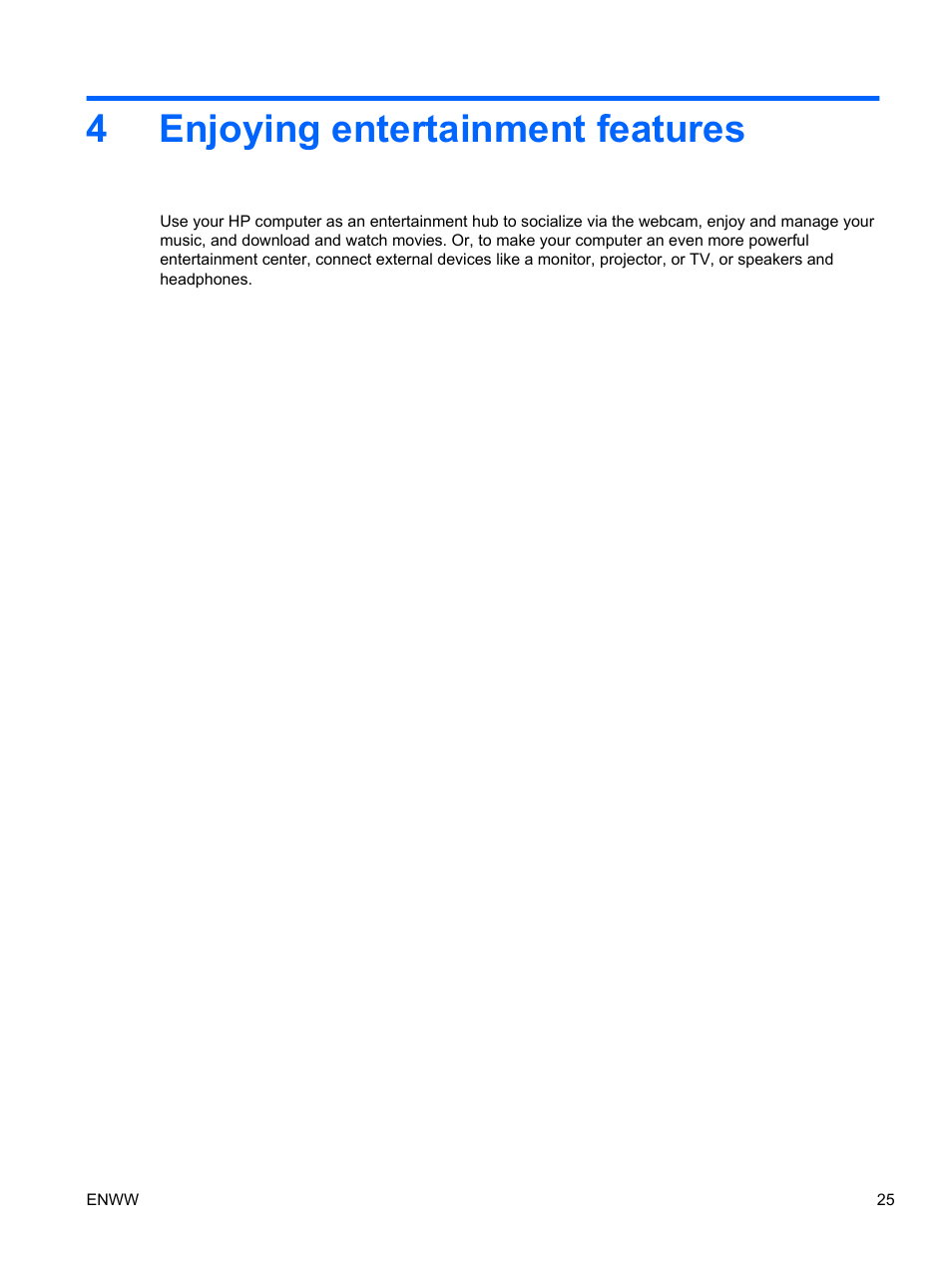 Enjoying entertainment features, 4 enjoying entertainment features, 4enjoying entertainment features | HP Spectre 13 x2 Pro PC User Manual | Page 35 / 86