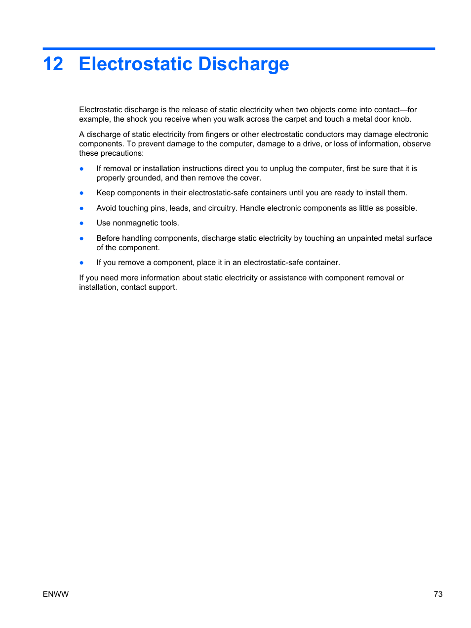 Electrostatic discharge, 12 electrostatic discharge | HP Spectre 13 x2 Pro PC User Manual | Page 83 / 86