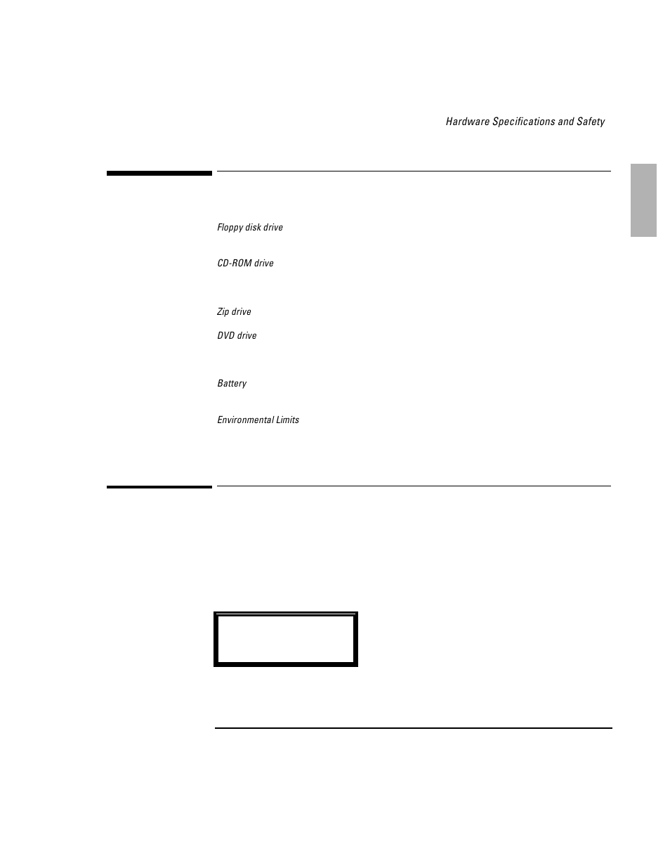 Hardware specifications and safety | HP OmniBook 2100 Notebook PC User Manual | Page 29 / 35