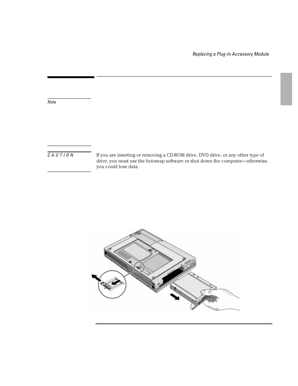 Replacing a plug-in accessory module | HP OmniBook 2100 Notebook PC User Manual | Page 7 / 35