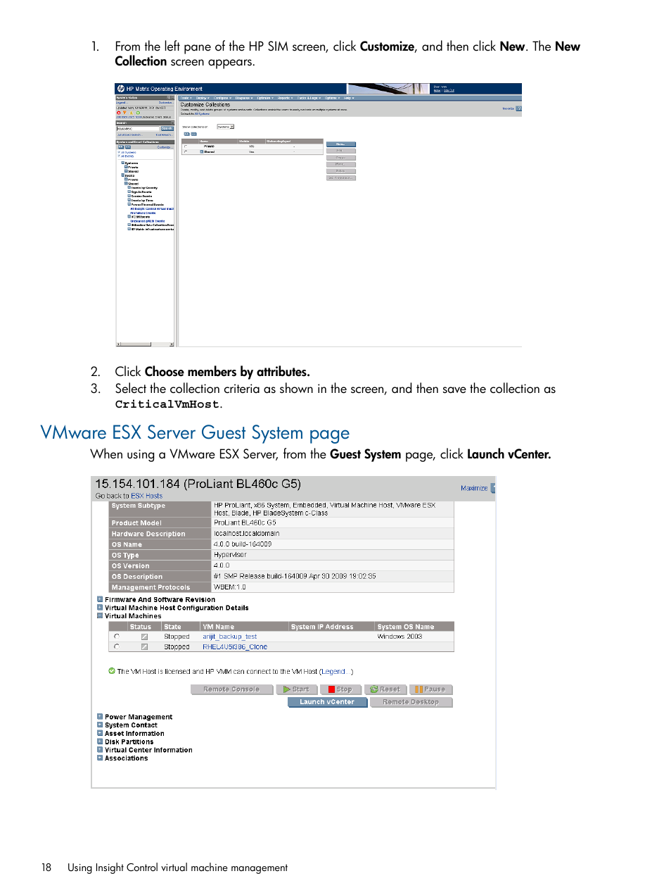 Vmware esx server guest system page | HP Insight Control Software for Linux User Manual | Page 18 / 54