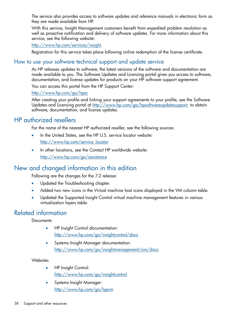 Hp authorized resellers, New and changed information in this edition, Related information | HP Insight Control Software for Linux User Manual | Page 38 / 54