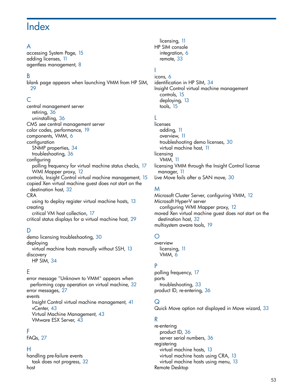 Index | HP Insight Control Software for Linux User Manual | Page 53 / 54