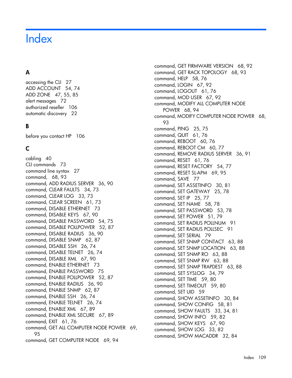 Index | HP ProLiant DL170e G6 Server User Manual | Page 109 / 111