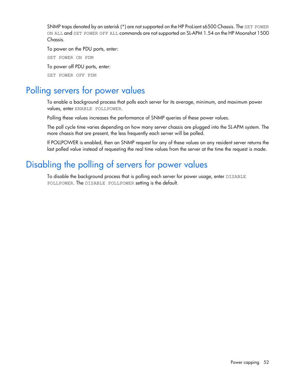 Polling servers for power values, Disabling the polling of servers for power values | HP ProLiant DL170e G6 Server User Manual | Page 52 / 111