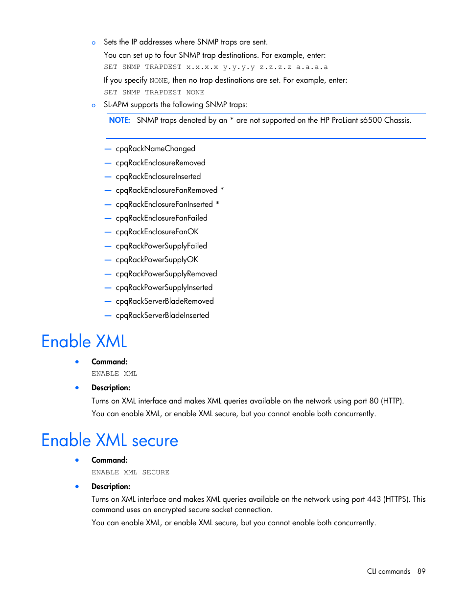 Enable xml, Enable xml secure | HP ProLiant DL170e G6 Server User Manual | Page 89 / 111