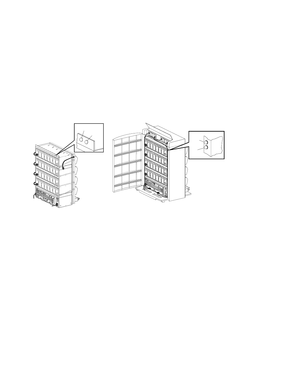 Figure 1–4 ds–ba370 status leds locations, Figure 1–5 ra7000 status leds locations, Options | Power, Options –11, Power –11, Ee figure 1–4), E figure 1–5), Introducing the ultrascsi raid enclosure | HP Array Controller HSG V8.7 Software User Manual | Page 33 / 206