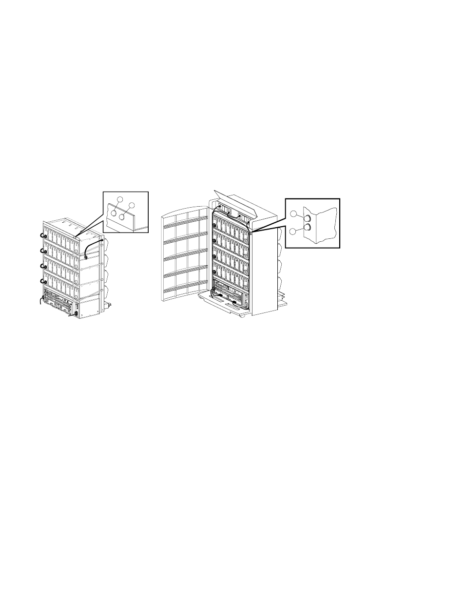 Figure 2–3 ds–ba370 status leds locations, Figure 2–4 ra7000 status leds locations, Operating the ultrascsi enclosure | HP Array Controller HSG V8.7 Software User Manual | Page 50 / 206
