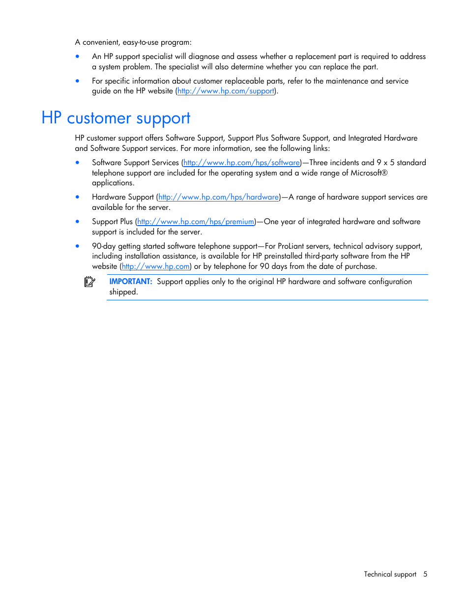 Hp customer support | HP ProLiant DL380 G5 Server User Manual | Page 5 / 20