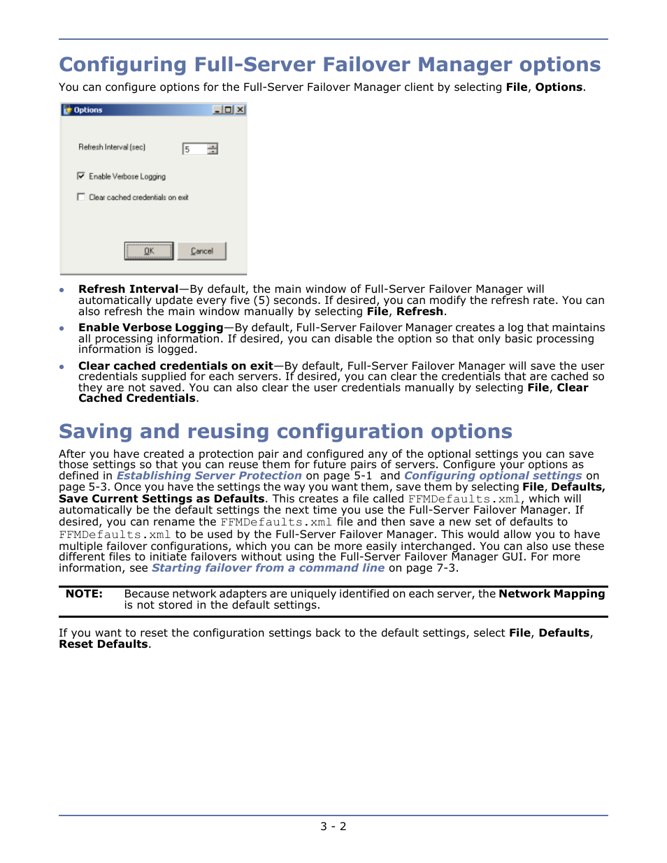 Configuring full-server failover manager options, Saving and reusing configuration options | HP Storage Mirroring V5.1 Software User Manual | Page 12 / 27