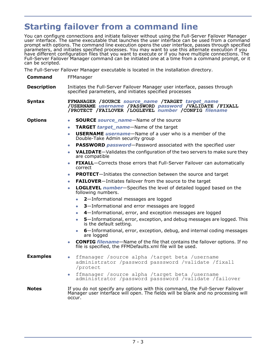 Starting failover from a command line, Starting failover from a command line -3 | HP Storage Mirroring V5.1 Software User Manual | Page 23 / 27