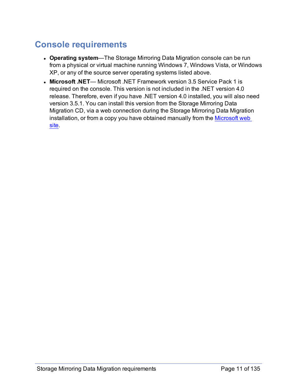 Console requirements | HP Storage Mirroring Software User Manual | Page 12 / 136