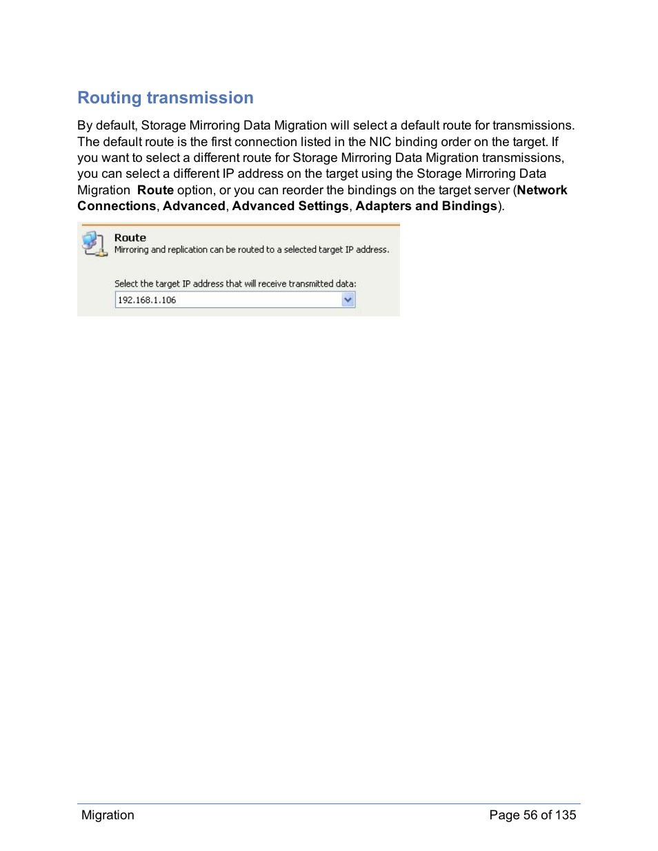 Routing transmission | HP Storage Mirroring Software User Manual | Page 57 / 136