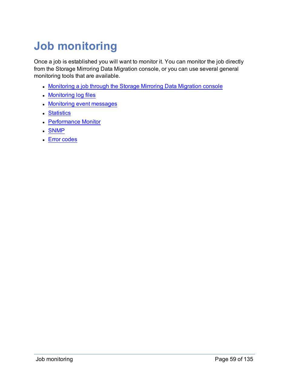 Job monitoring | HP Storage Mirroring Software User Manual | Page 60 / 136