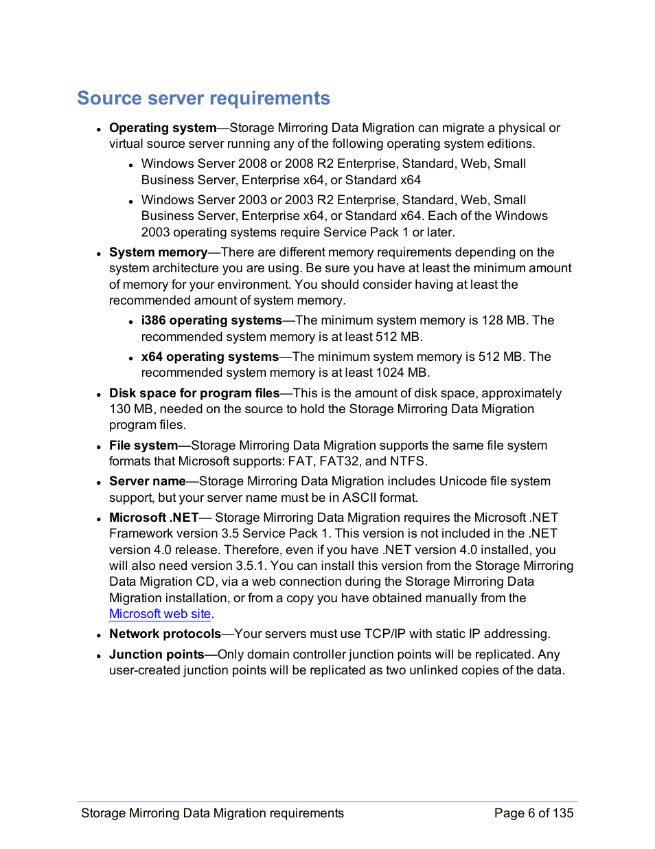 Source server requirements | HP Storage Mirroring Software User Manual | Page 7 / 136