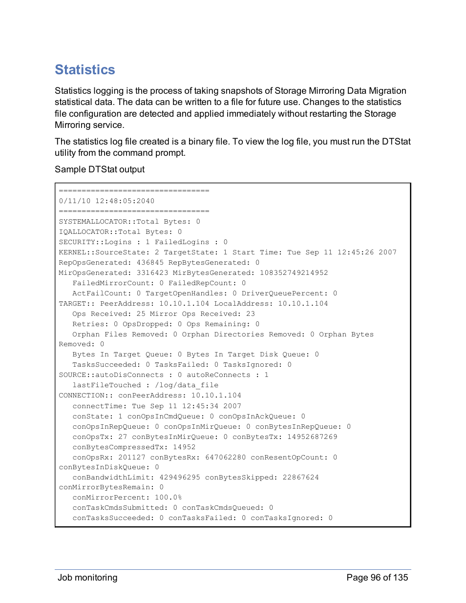 Statistics | HP Storage Mirroring Software User Manual | Page 97 / 136