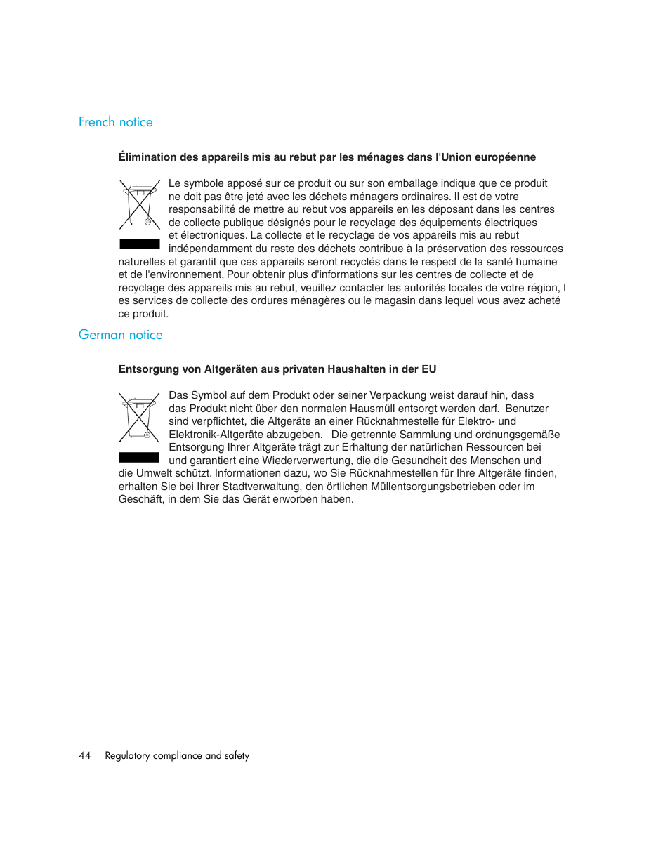 French notice, German notice | HP Cisco MDS 9124e Fabric Switch for BladeSystem c-Class User Manual | Page 44 / 68