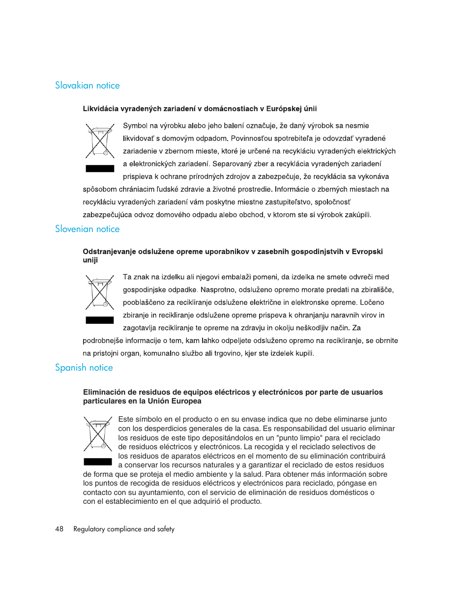 Slovakian notice, Slovenian notice, Spanish notice | HP Cisco MDS 9124e Fabric Switch for BladeSystem c-Class User Manual | Page 48 / 68