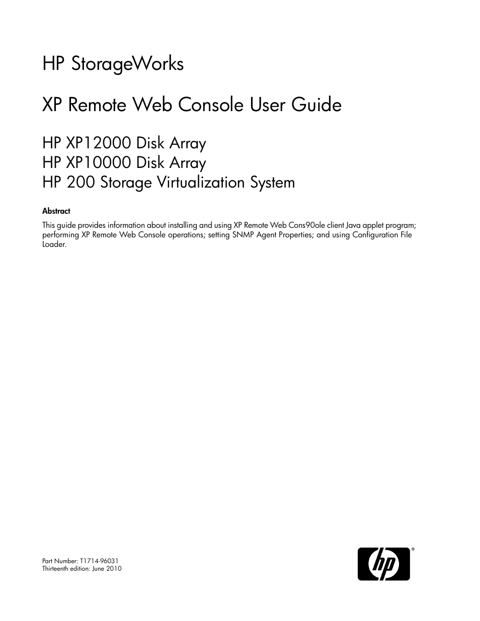 HP StorageWorks XP Remote Web Console Software User Manual | 186 pages