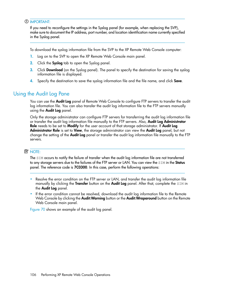 Using the audit log pane | HP StorageWorks XP Remote Web Console Software User Manual | Page 106 / 186