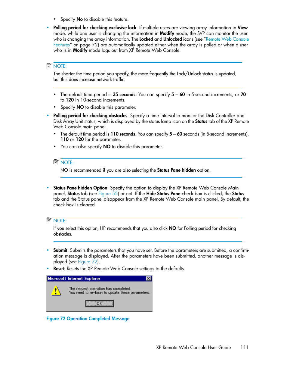 Operation completed message | HP StorageWorks XP Remote Web Console Software User Manual | Page 111 / 186