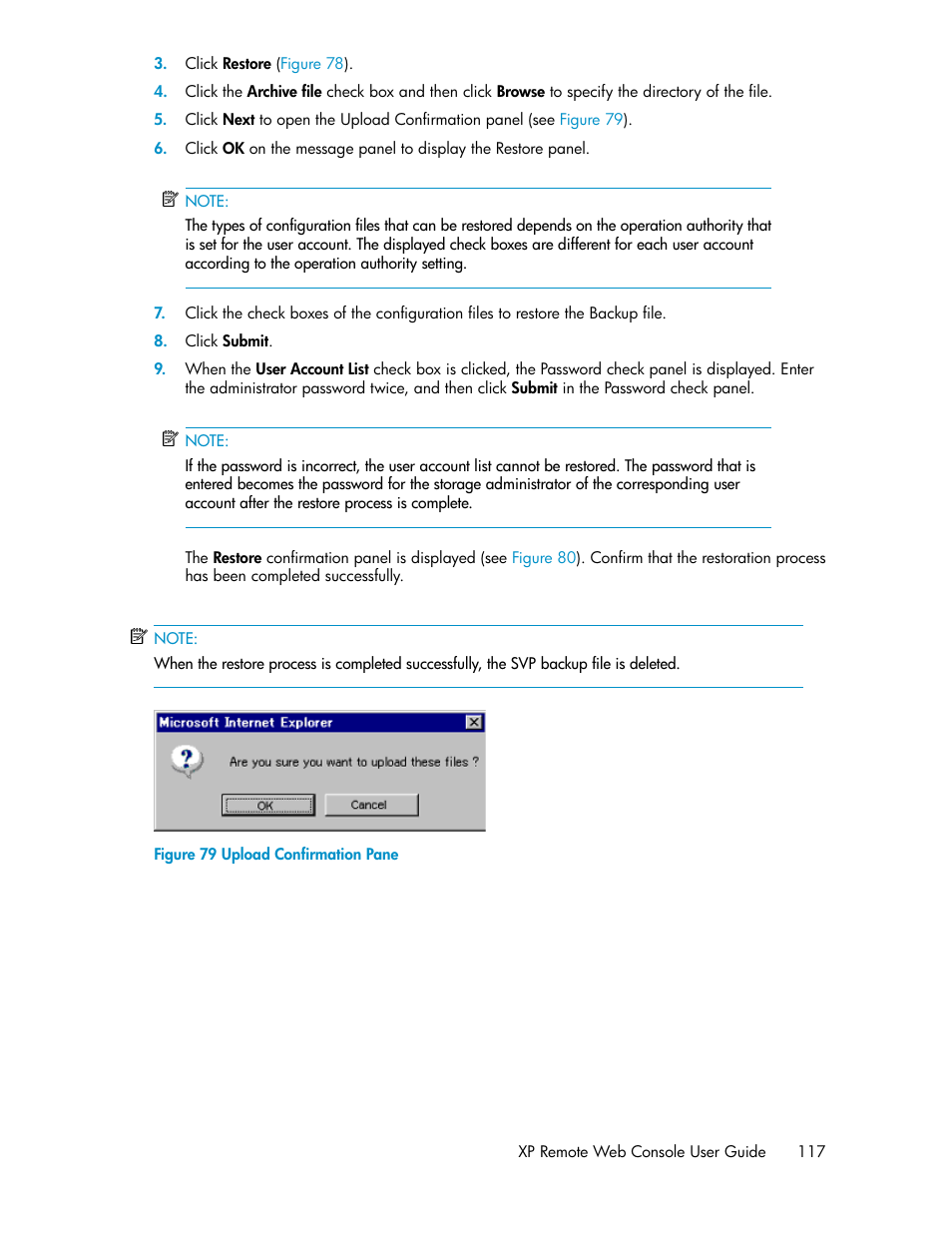 Upload confirmation pane | HP StorageWorks XP Remote Web Console Software User Manual | Page 117 / 186