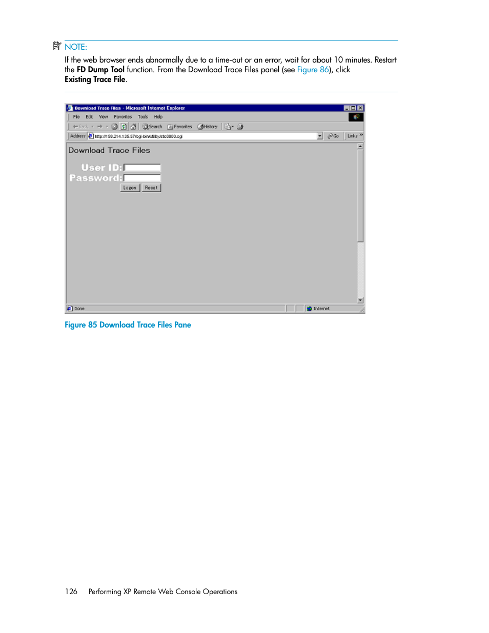 Download trace files pane, Figure 85 | HP StorageWorks XP Remote Web Console Software User Manual | Page 126 / 186