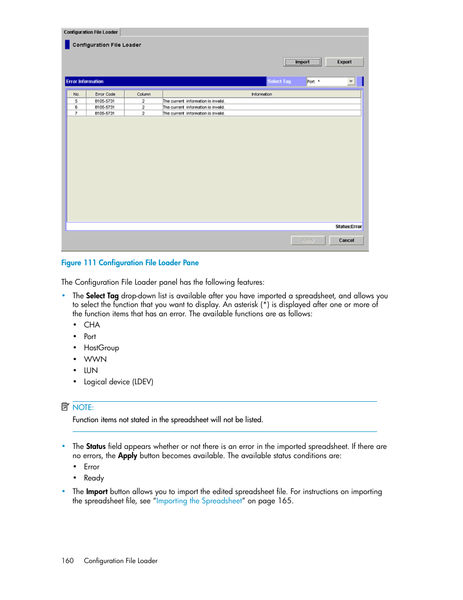 Configuration file loader pane | HP StorageWorks XP Remote Web Console Software User Manual | Page 160 / 186