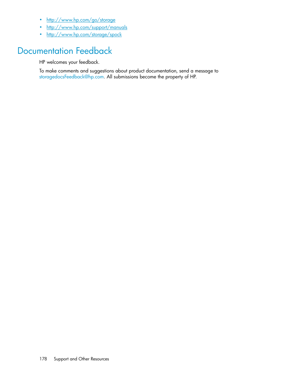 Documentation feedback | HP StorageWorks XP Remote Web Console Software User Manual | Page 178 / 186