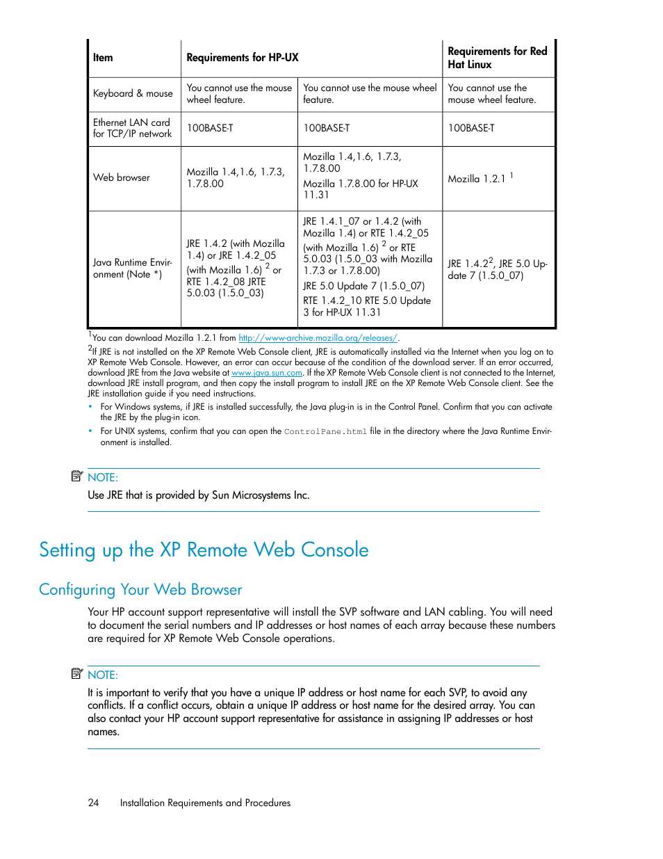 Setting up the xp remote web console, Configuring your web browser | HP StorageWorks XP Remote Web Console Software User Manual | Page 24 / 186