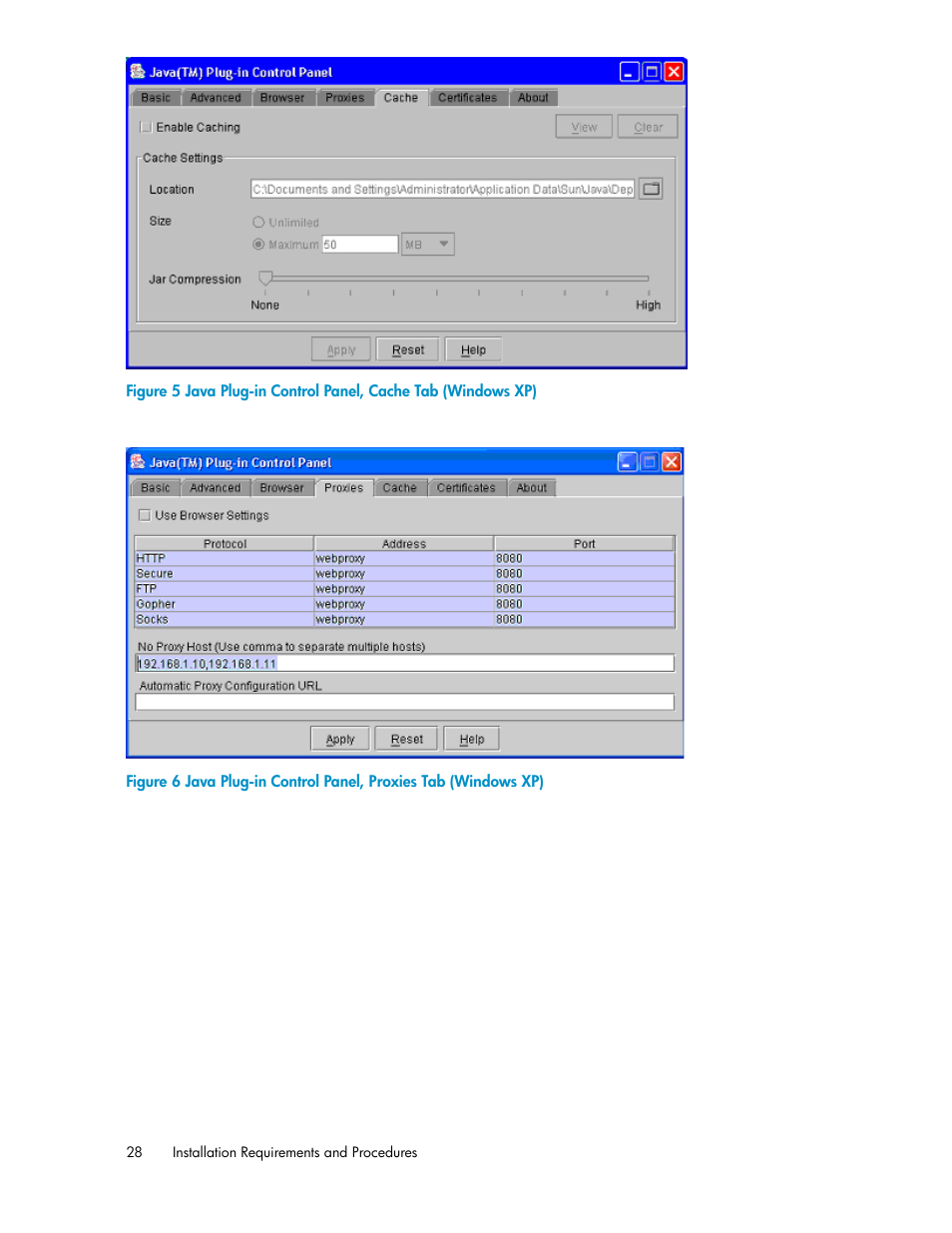 Java plug-in control panel, cache tab (windows xp), Figure 5, Figure | HP StorageWorks XP Remote Web Console Software User Manual | Page 28 / 186