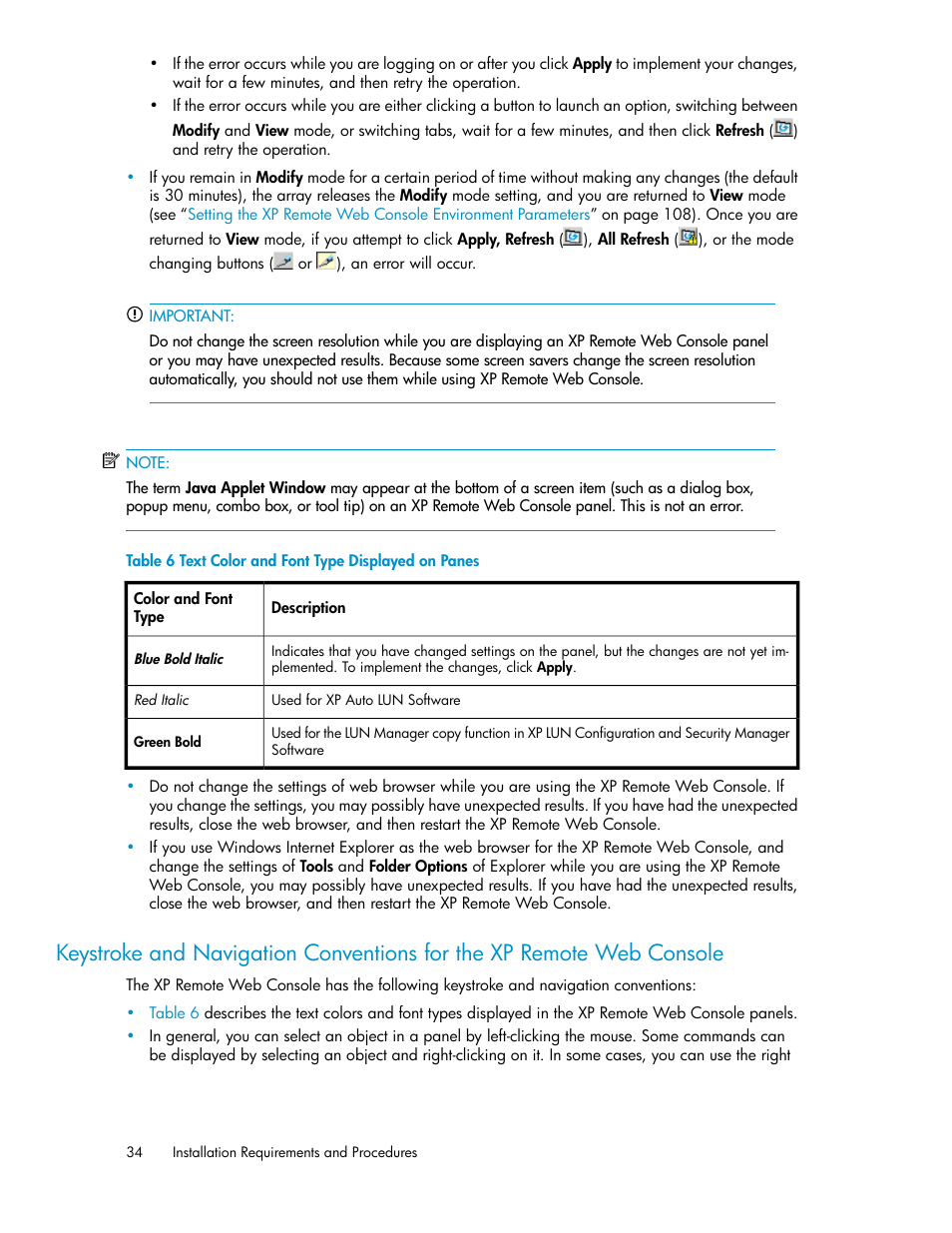 Text color and font type displayed on panes | HP StorageWorks XP Remote Web Console Software User Manual | Page 34 / 186