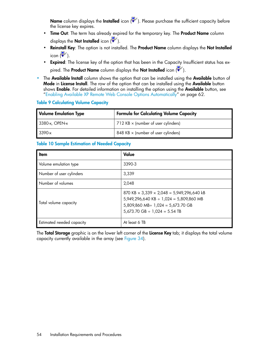 Calculating volume capacity, Sample estimation of needed capacity | HP StorageWorks XP Remote Web Console Software User Manual | Page 54 / 186