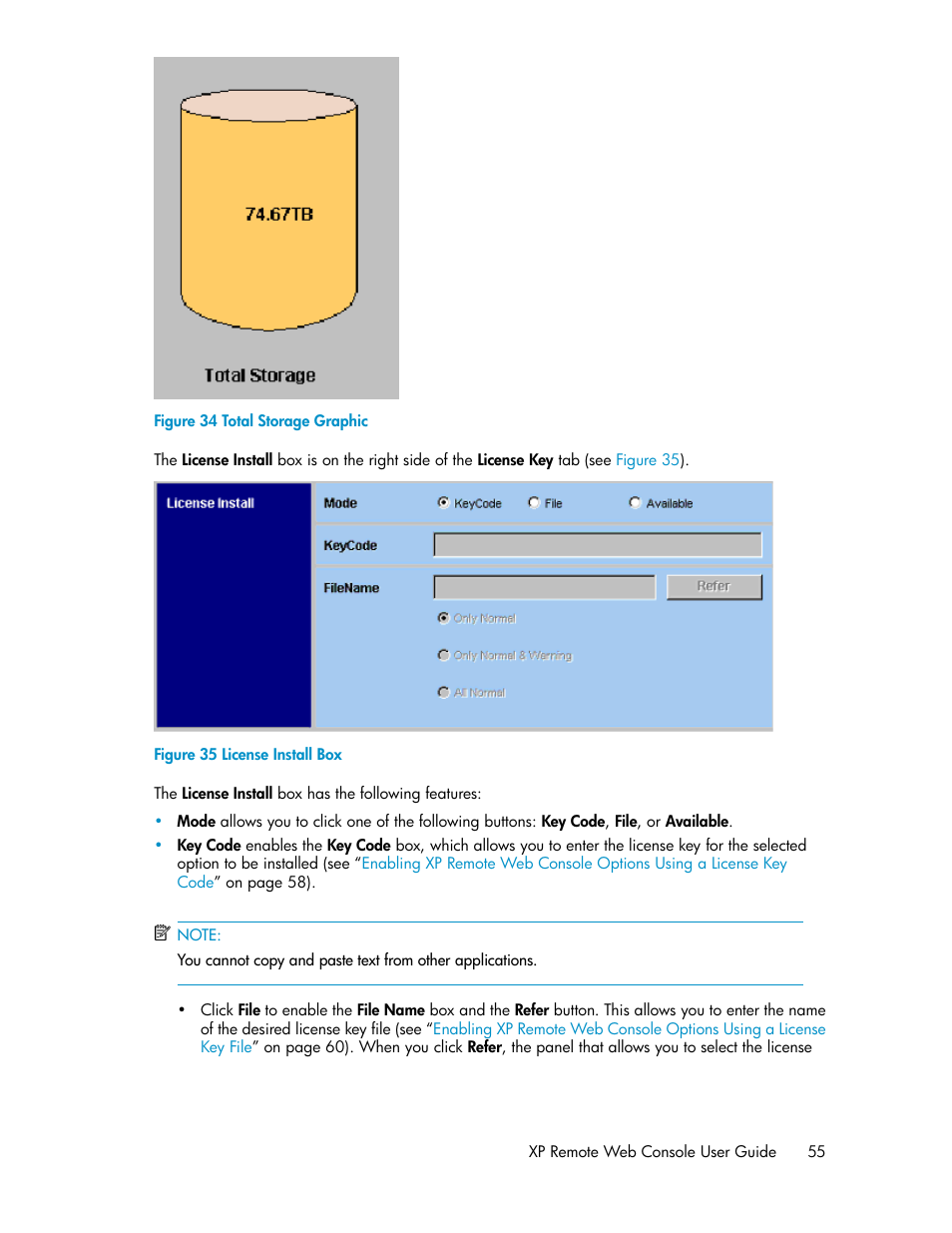 Total storage graphic, License install box, Figure 34 | HP StorageWorks XP Remote Web Console Software User Manual | Page 55 / 186