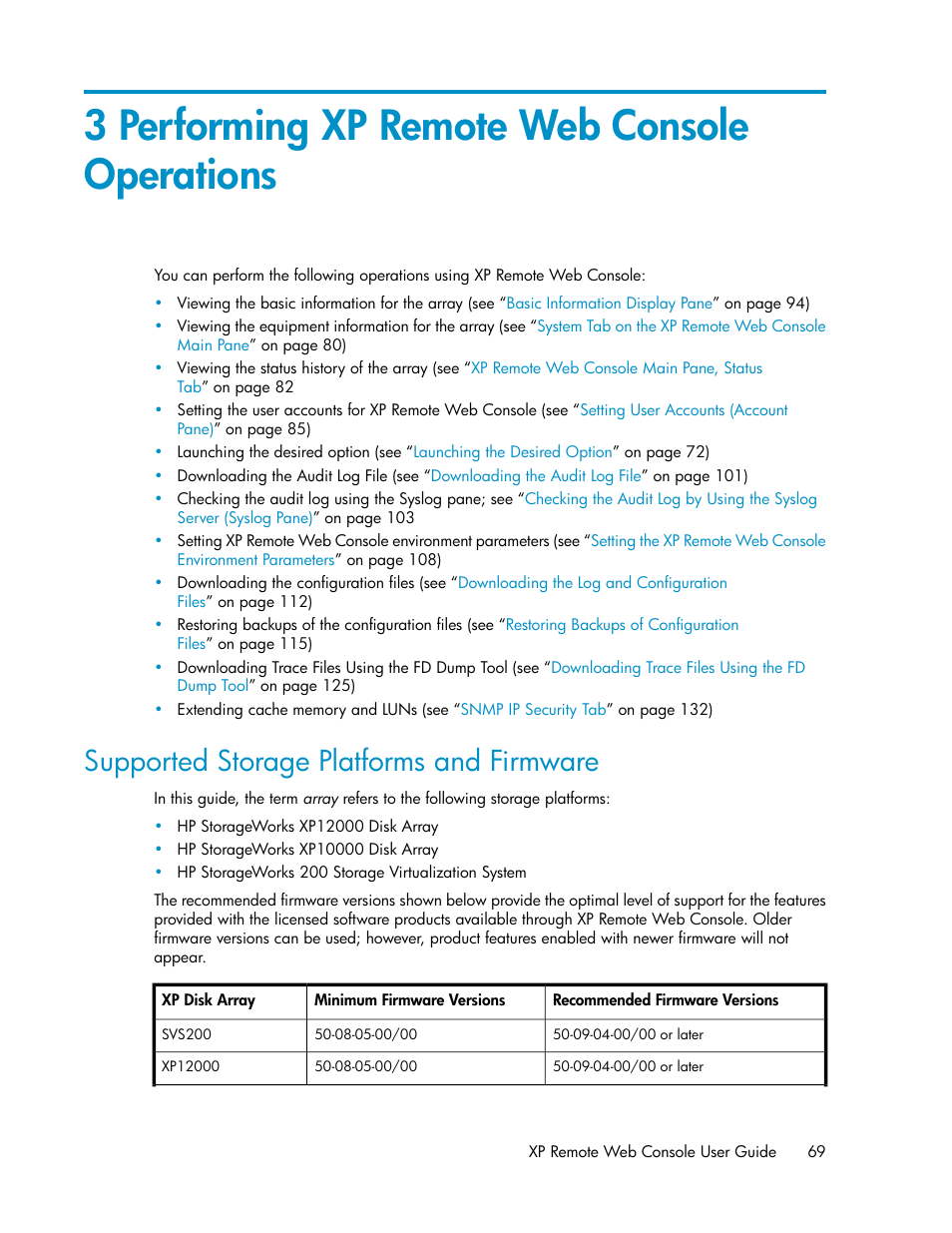 3 performing xp remote web console operations, Supported storage platforms and firmware | HP StorageWorks XP Remote Web Console Software User Manual | Page 69 / 186