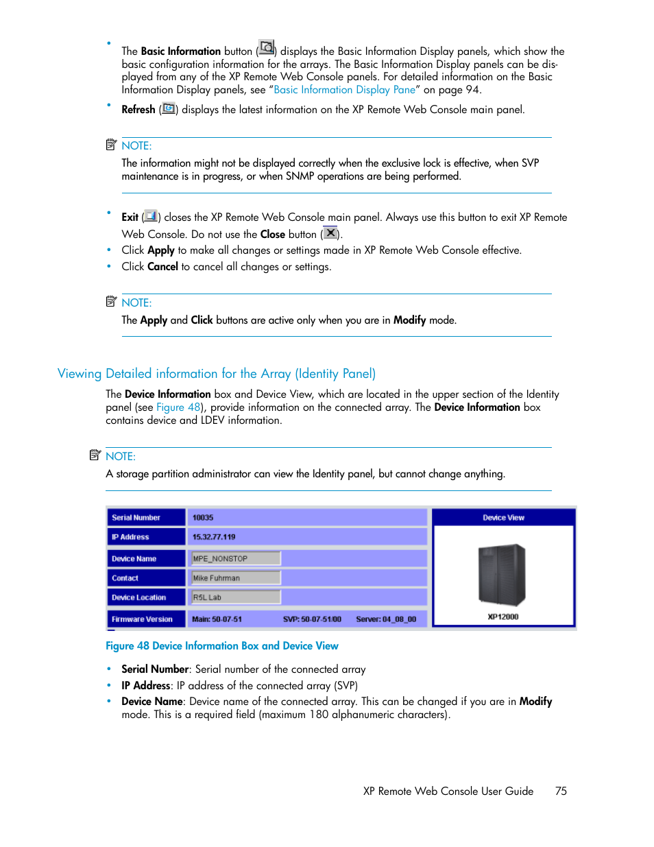 Device information box and device view | HP StorageWorks XP Remote Web Console Software User Manual | Page 75 / 186