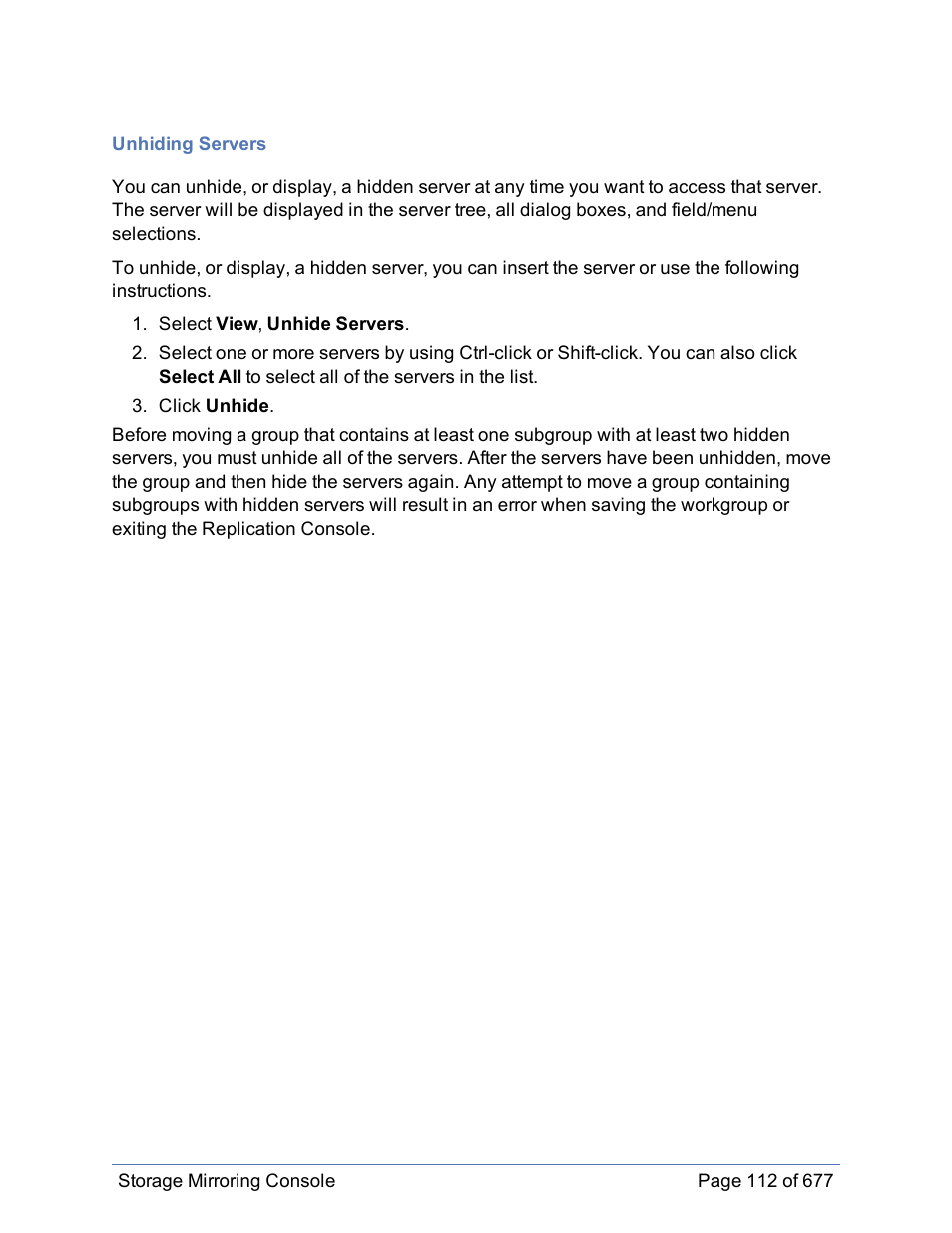 Unhiding servers | HP Storage Mirroring Software User Manual | Page 113 / 678