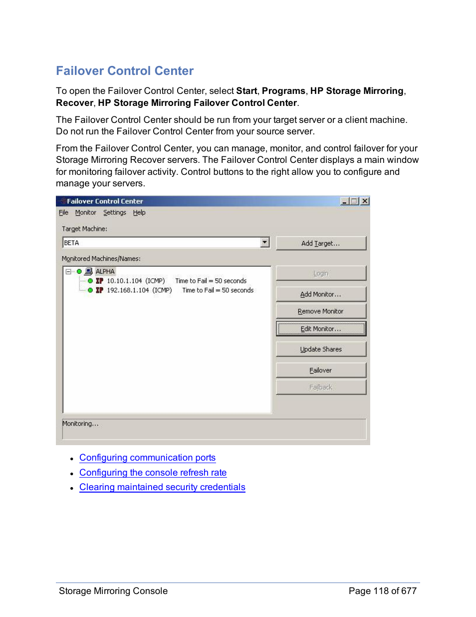 Failover control center | HP Storage Mirroring Software User Manual | Page 119 / 678