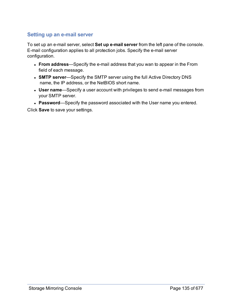 Setting up an e-mail server | HP Storage Mirroring Software User Manual | Page 136 / 678