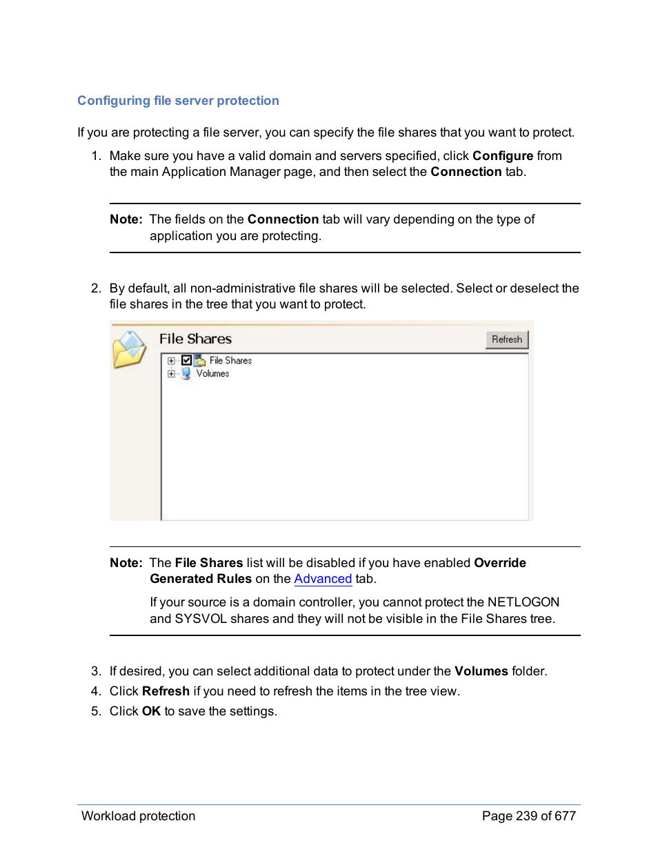 Configuring file server protection, Configuring file share protection | HP Storage Mirroring Software User Manual | Page 240 / 678