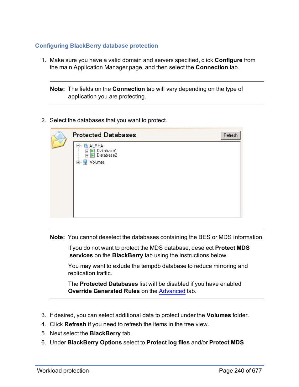 Configuring blackberry database protection | HP Storage Mirroring Software User Manual | Page 241 / 678