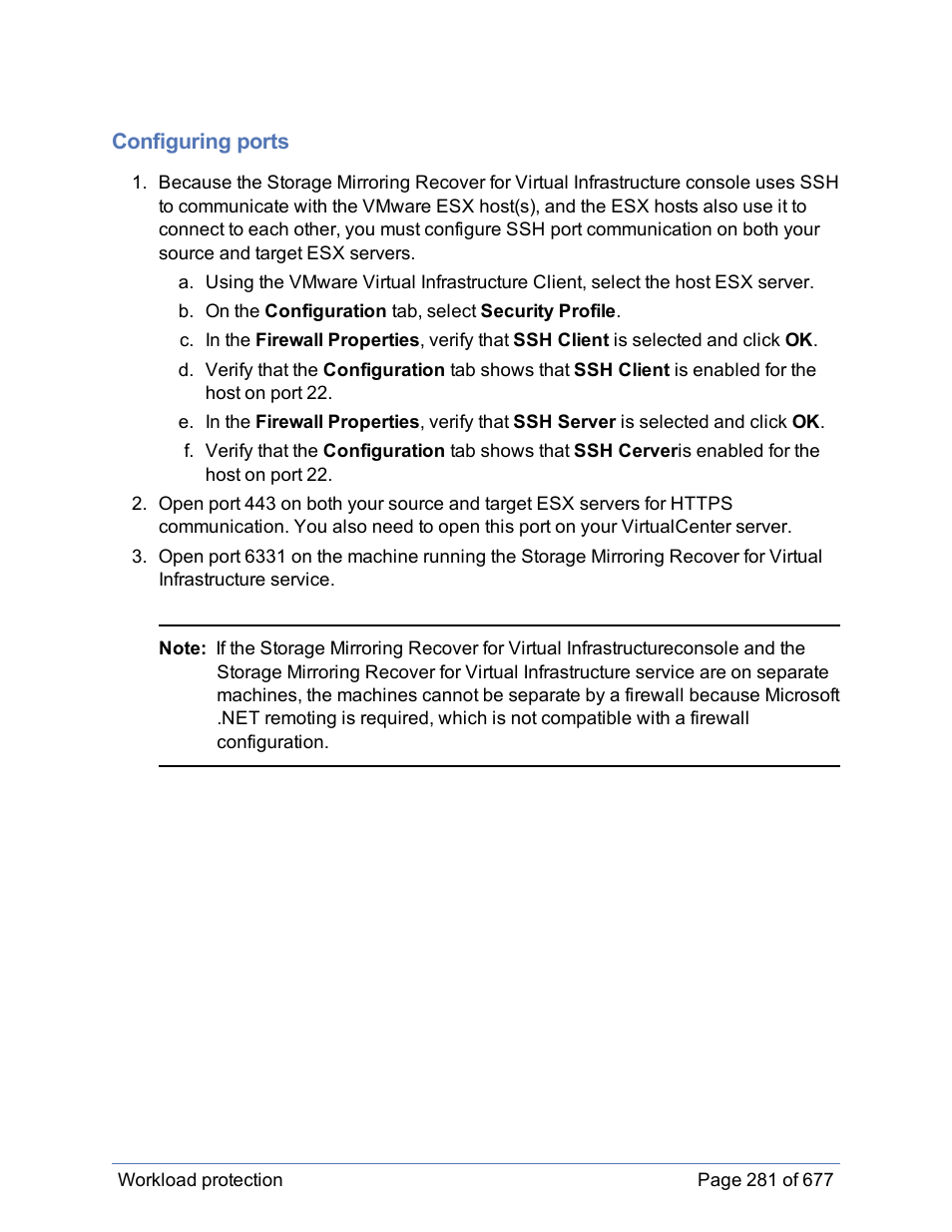 Configuring ports, Port configuration | HP Storage Mirroring Software User Manual | Page 282 / 678