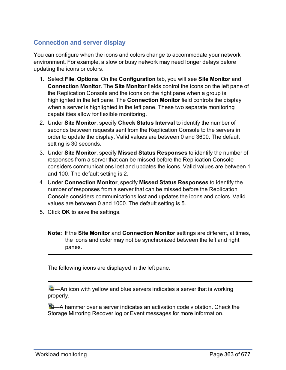 Connection and server display | HP Storage Mirroring Software User Manual | Page 364 / 678