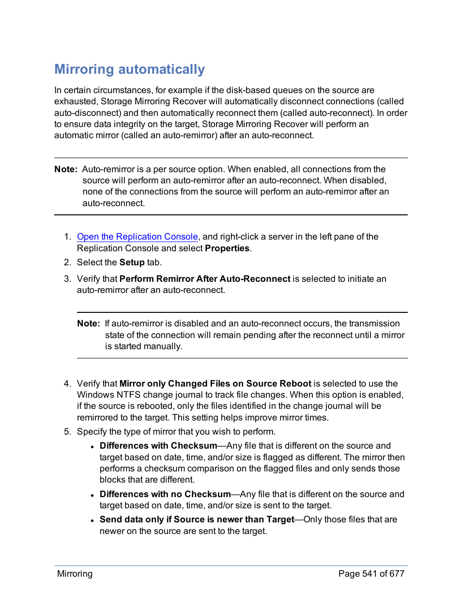 Mirroring automatically | HP Storage Mirroring Software User Manual | Page 542 / 678