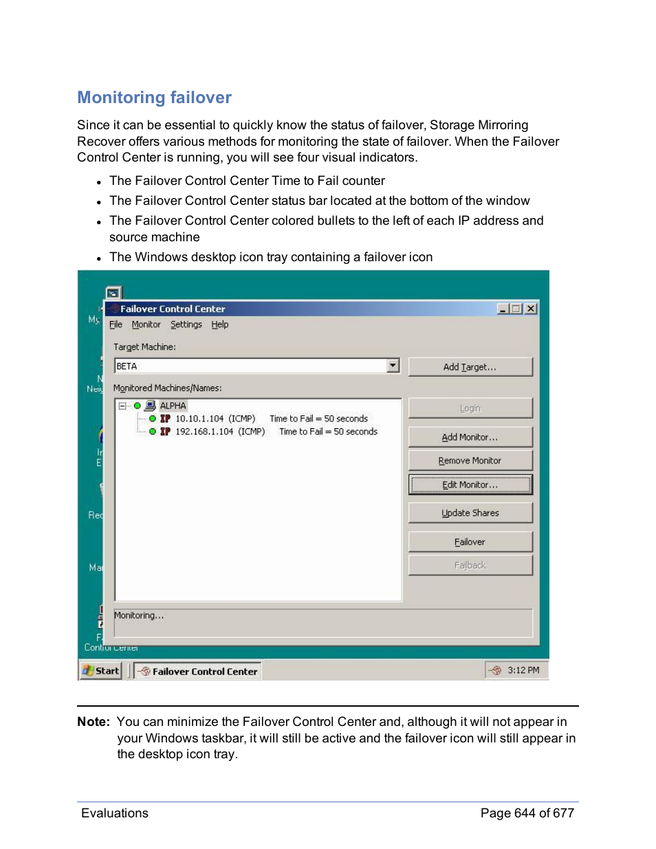 Monitoring failover | HP Storage Mirroring Software User Manual | Page 645 / 678