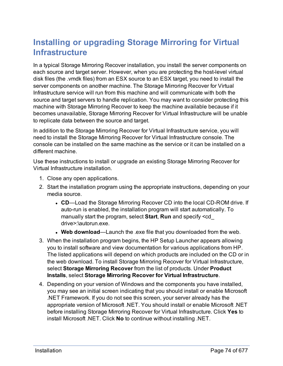 Install | HP Storage Mirroring Software User Manual | Page 75 / 678