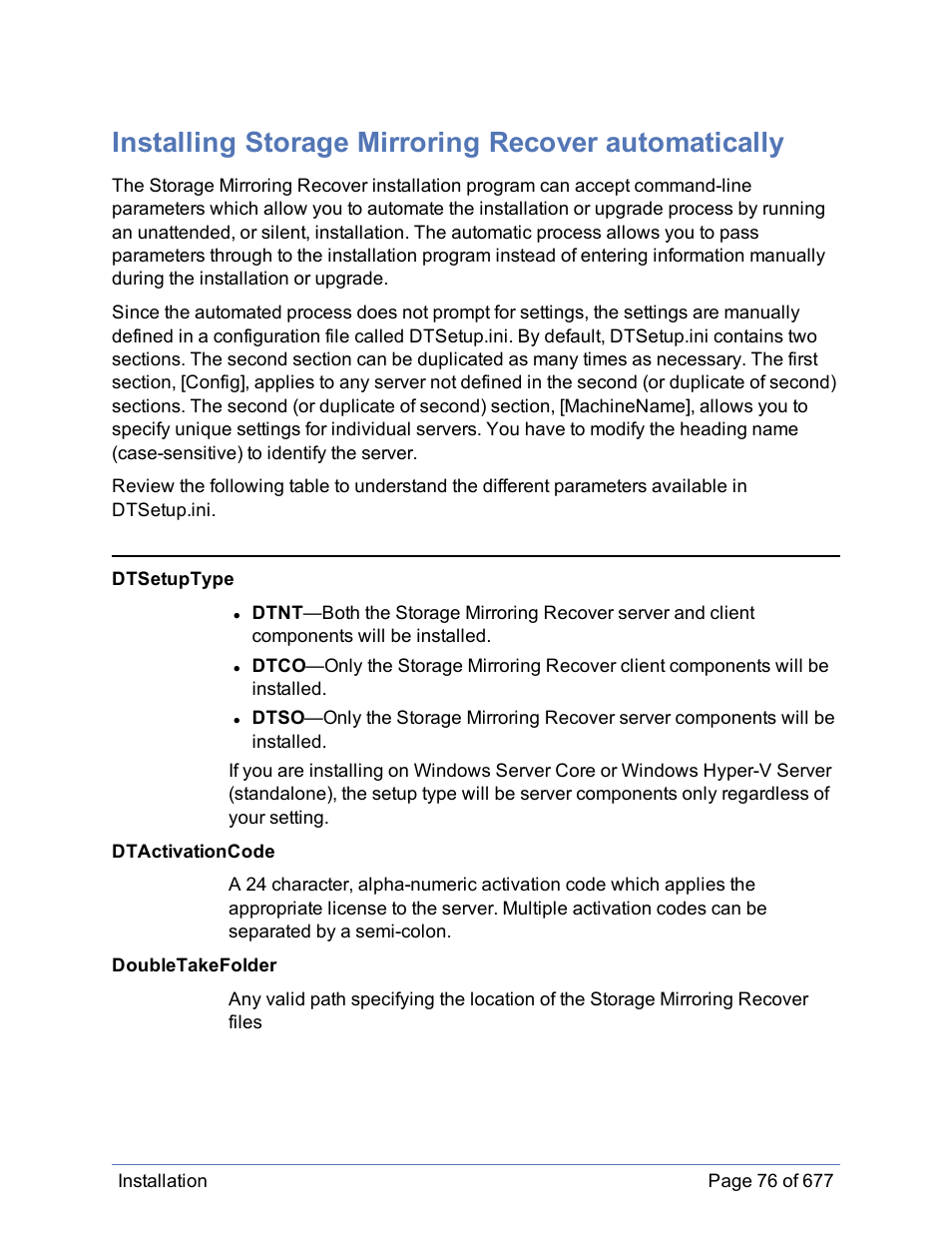 Installing storage mirroring recover automatically, Command-line automatic installation, Process | Command-line automatic installation process, Command-line automatic, Installation process | HP Storage Mirroring Software User Manual | Page 77 / 678