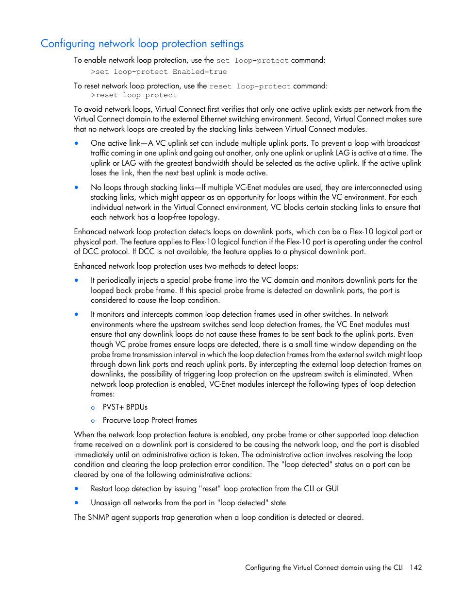 Configuring network loop protection settings | HP Virtual Connect 8Gb 24-port Fibre Channel Module for c-Class BladeSystem User Manual | Page 142 / 159