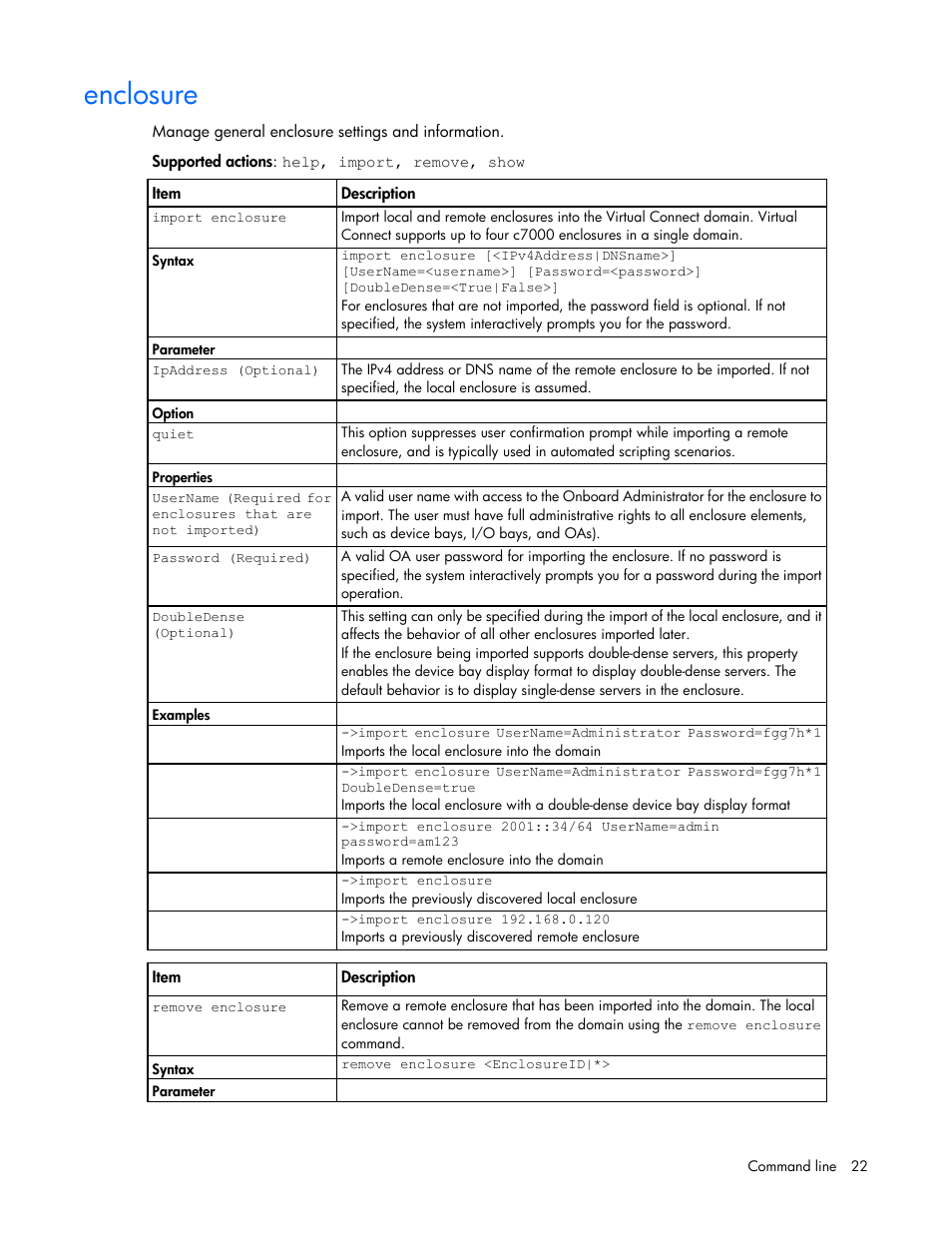 Enclosure | HP Virtual Connect 8Gb 24-port Fibre Channel Module for c-Class BladeSystem User Manual | Page 22 / 159